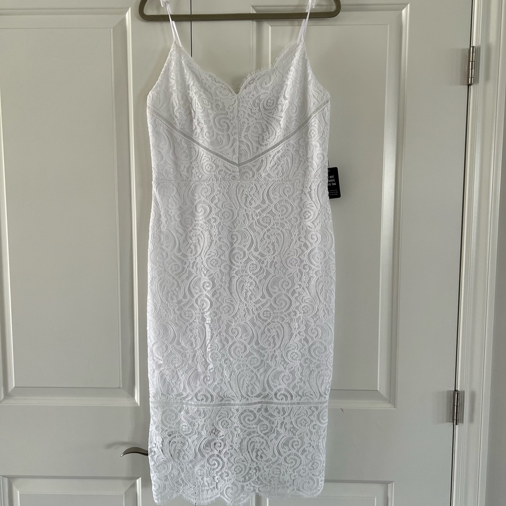 NWT WHITE LACE COLUMN MIDI DRESS